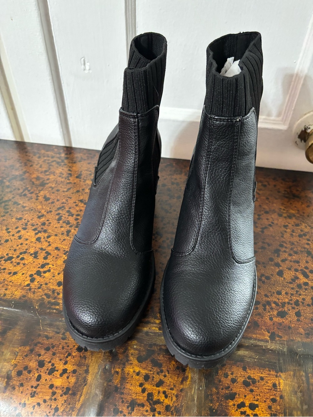 Yellow Box Black Leather Chelsea Sock Ankle Boots